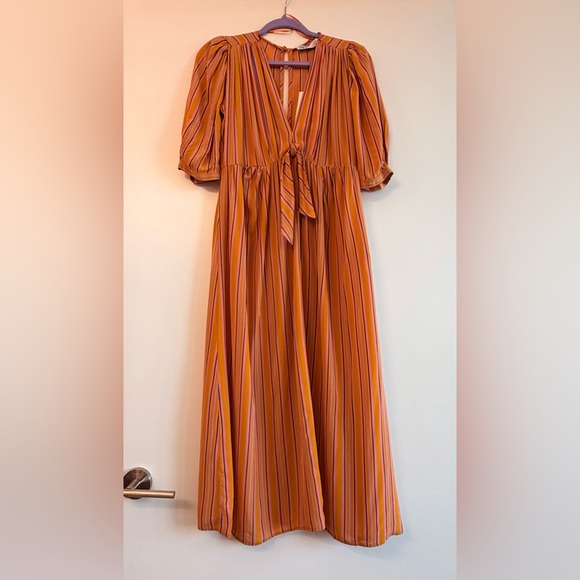 Elegant Striped Midi Dress in Orange and Purple - Picture 2 of 8